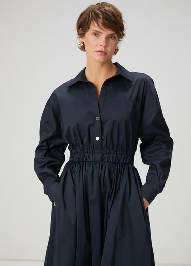  Beymen Club Kadın Koyu Lacivert Midi Tafta Gömlek Elbise