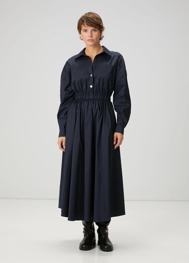  Beymen Club Kadın Koyu Lacivert Midi Tafta Gömlek Elbise