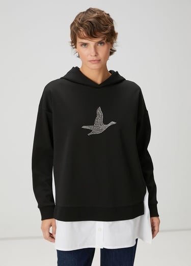  Beymen Club Kadın Siyah Kapüşonlu Gömlek Detaylı Sweatshirt