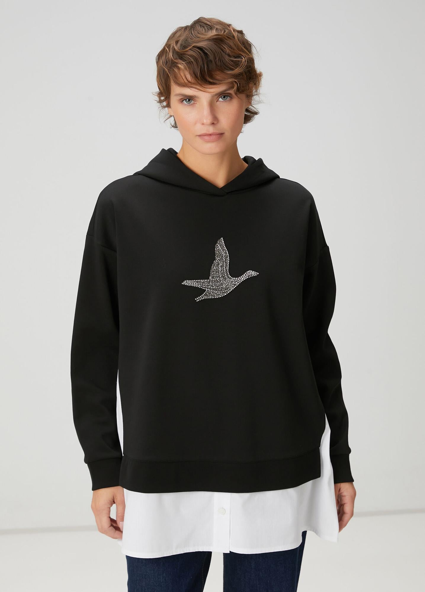  Beymen Club Kadın Siyah Kapüşonlu Gömlek Detaylı Sweatshirt