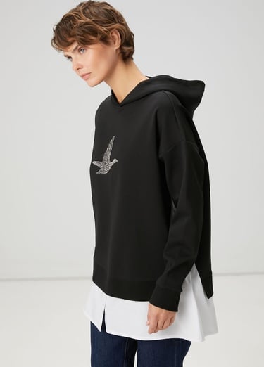  Beymen Club Kadın Siyah Kapüşonlu Gömlek Detaylı Sweatshirt