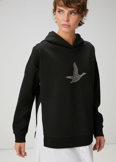  Beymen Club Kadın Siyah Kapüşonlu Gömlek Detaylı Sweatshirt