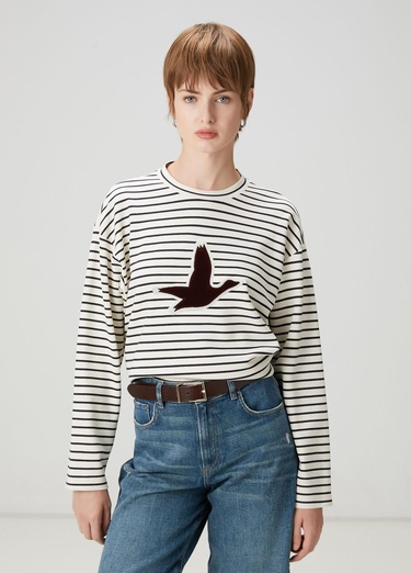  Beymen Club Kadın Lacivert Çizgili Sweatshirt