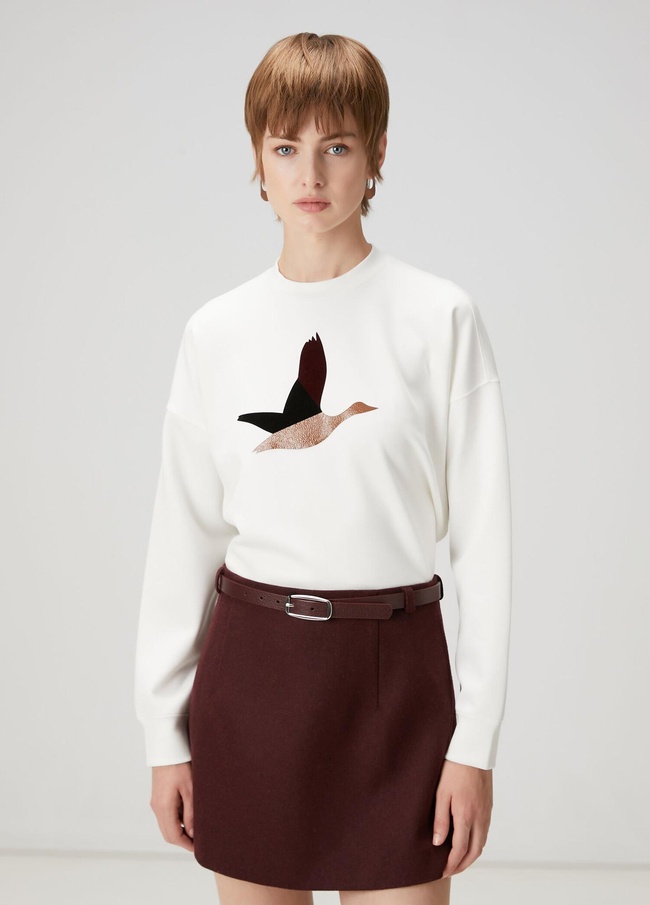  Beymen Club Kadın Ekru Logo Detaylı Sweatshirt