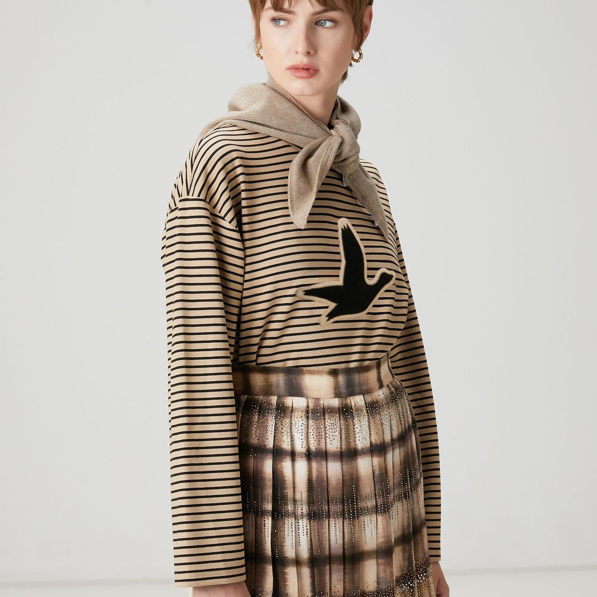 Beymen Club Kadın Deve Tüyü Çizgili Sweatshirt