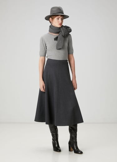  Beymen Club Kadın Koyu Gri Çizgili Midi Etek