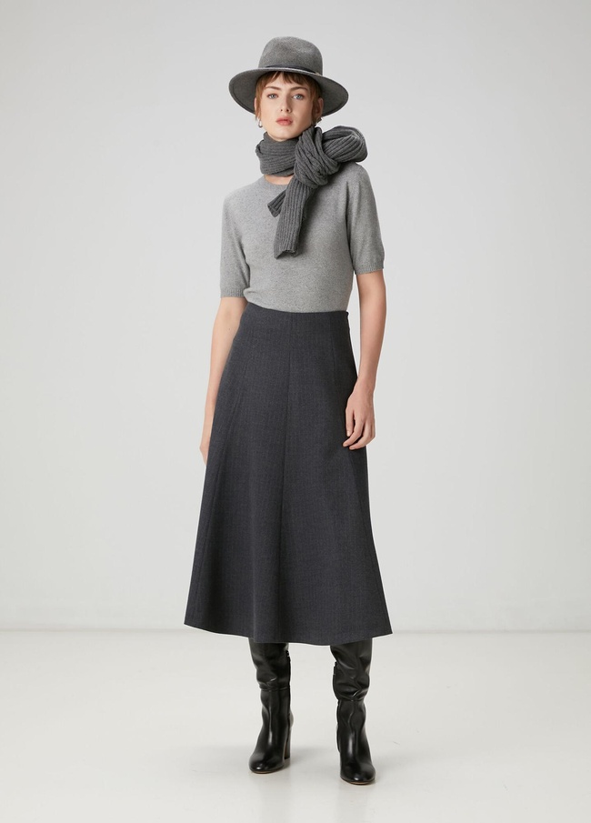  Beymen Club Kadın Koyu Gri Çizgili Midi Etek