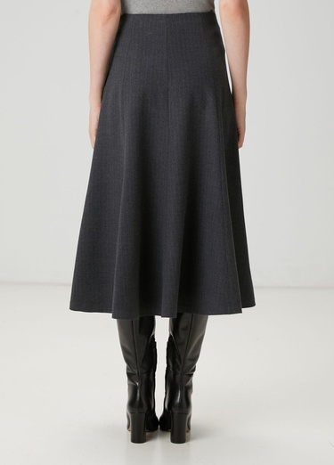  Beymen Club Kadın Koyu Gri Çizgili Midi Etek