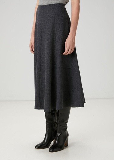  Beymen Club Kadın Koyu Gri Çizgili Midi Etek