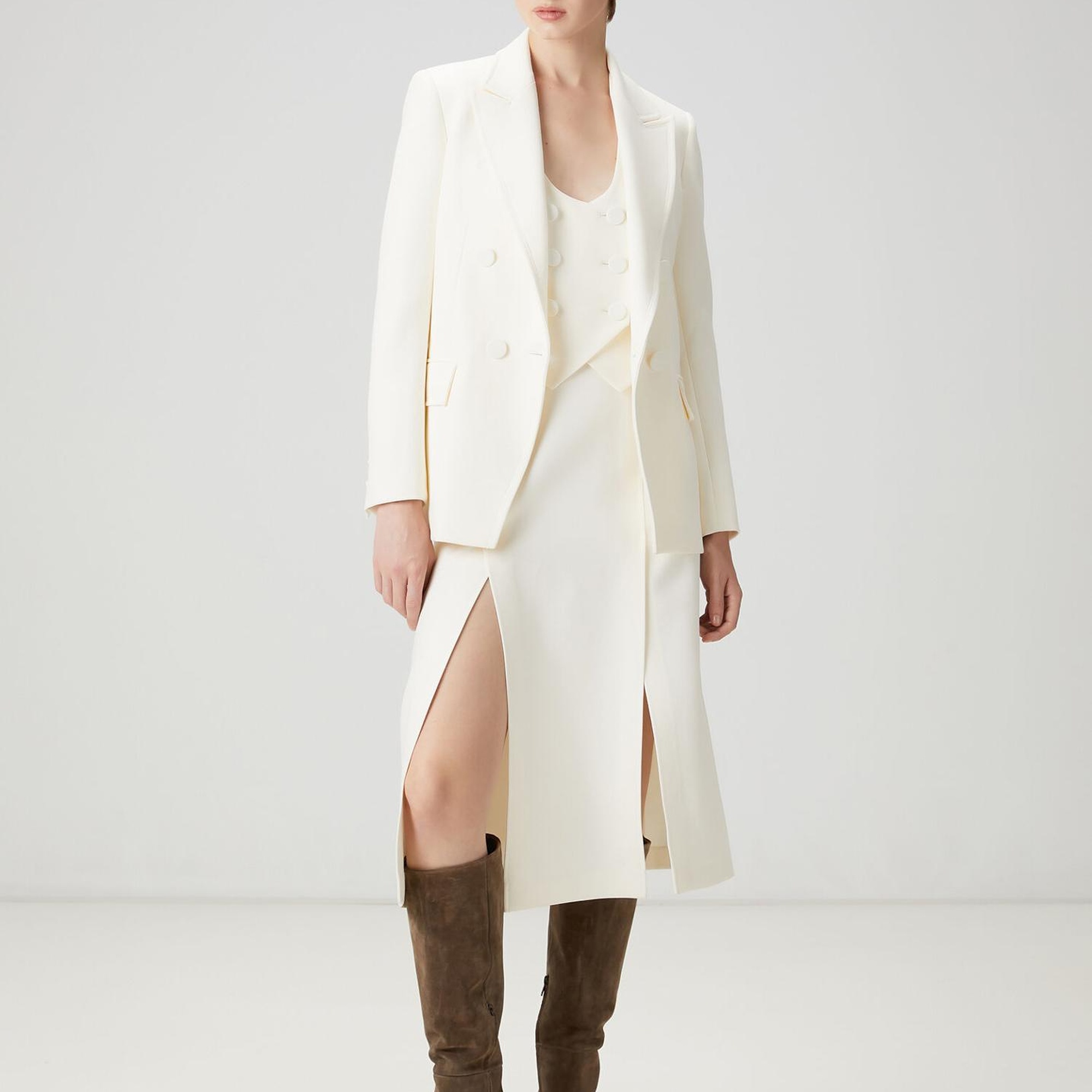 Beymen Club Kadın Ekru Çift Yırtmaçlı Midi Etek