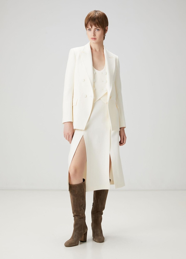  Beymen Club Kadın Ekru Çift Yırtmaçlı Midi Etek