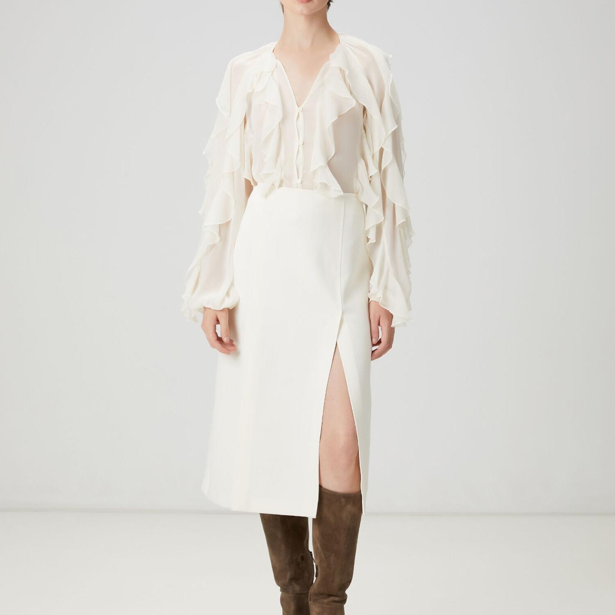 Beymen Club Kadın Ekru Çift Yırtmaçlı Midi Etek