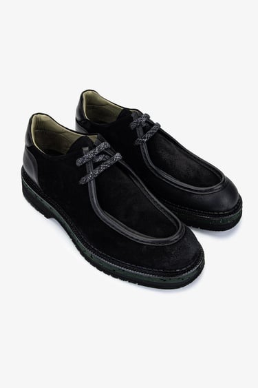  Valmenti Erkek Hakiki Deri Siyah Süet Casual Ayakkabı