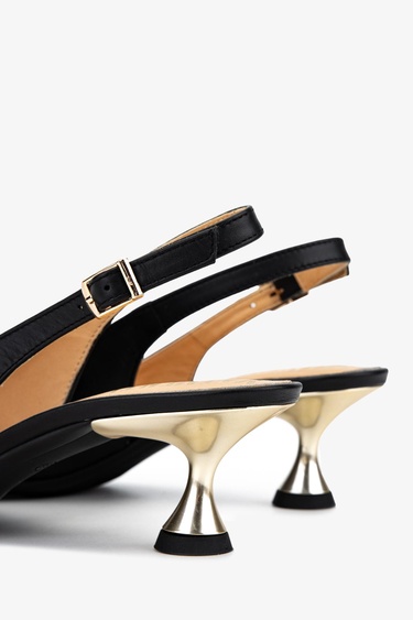  Valmenti Kadın Hakiki Deri Siyah Slingback Ayakkabı