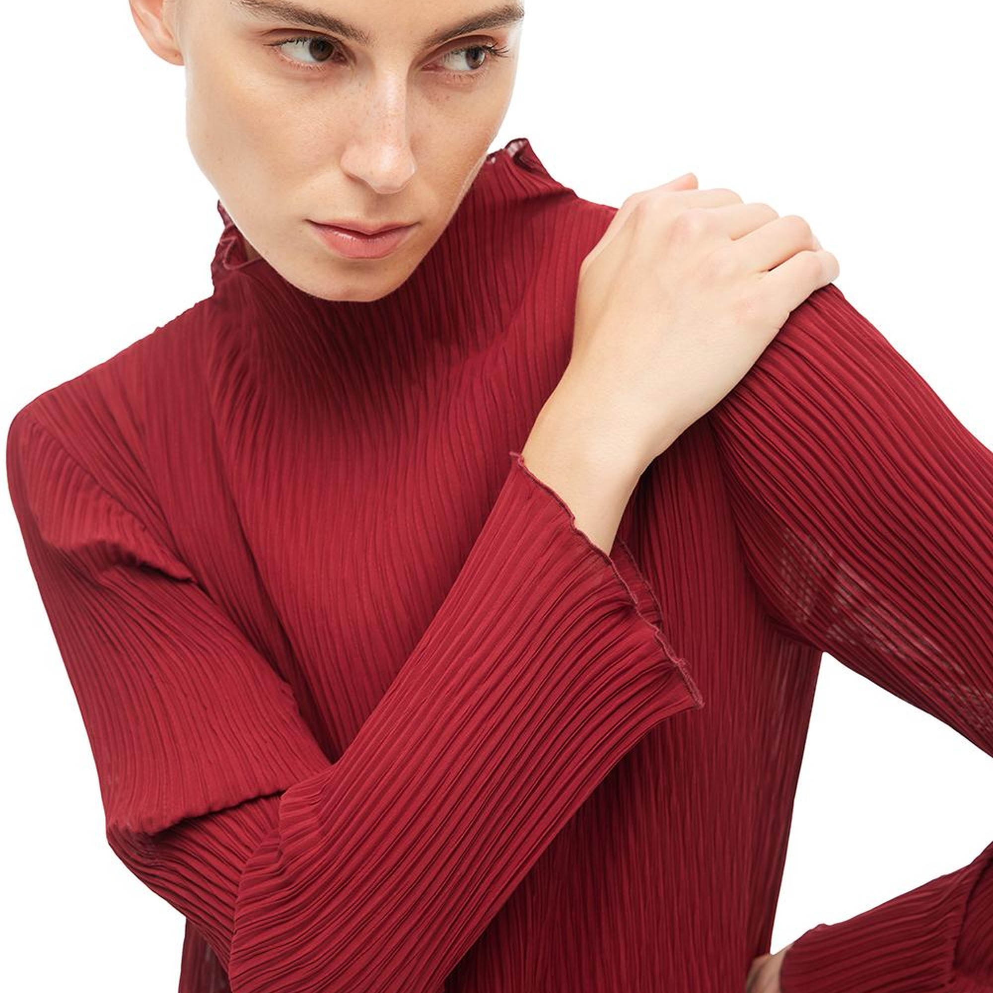 Bordo Balıkçı Yaka Midi Elbise