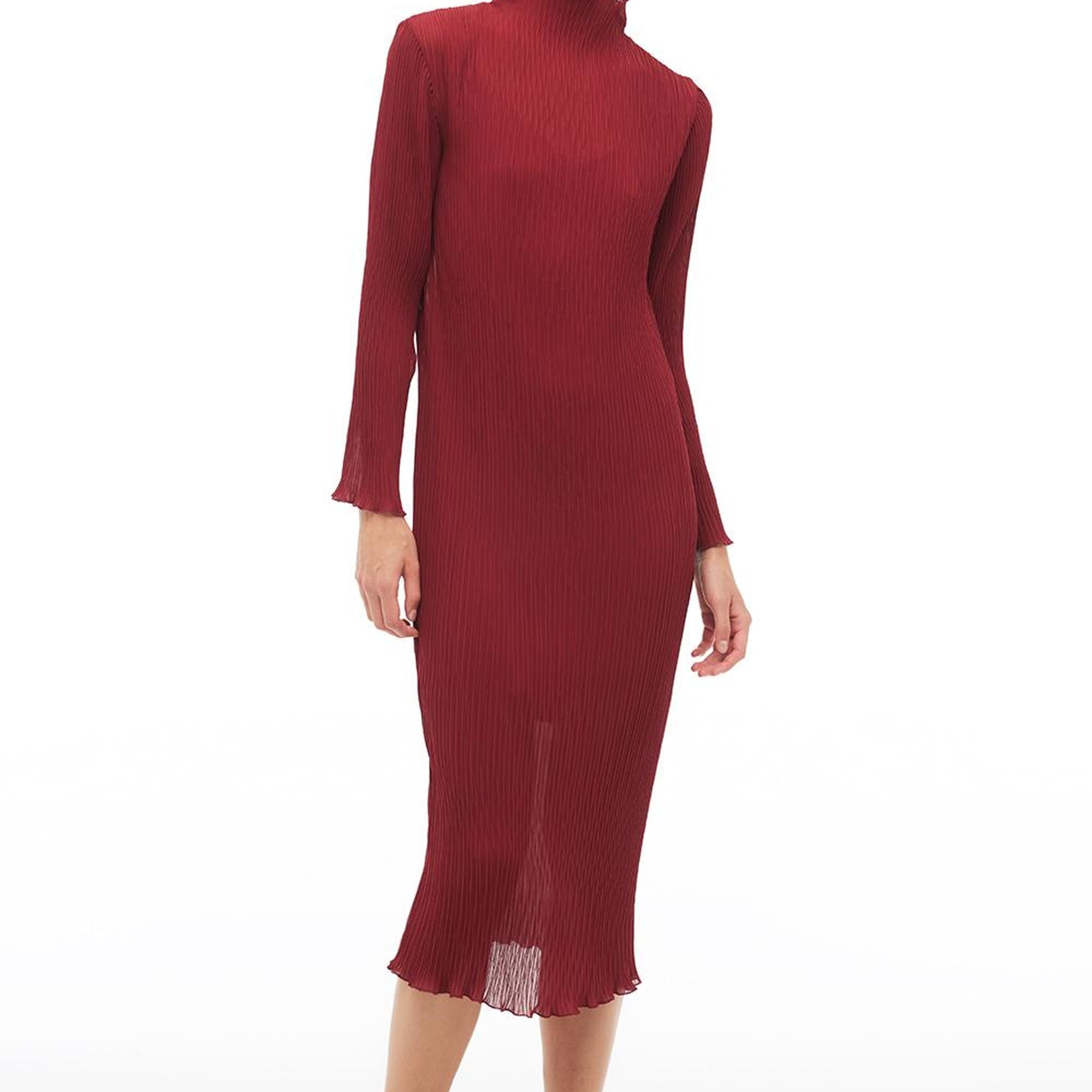 Bordo Balıkçı Yaka Midi Elbise