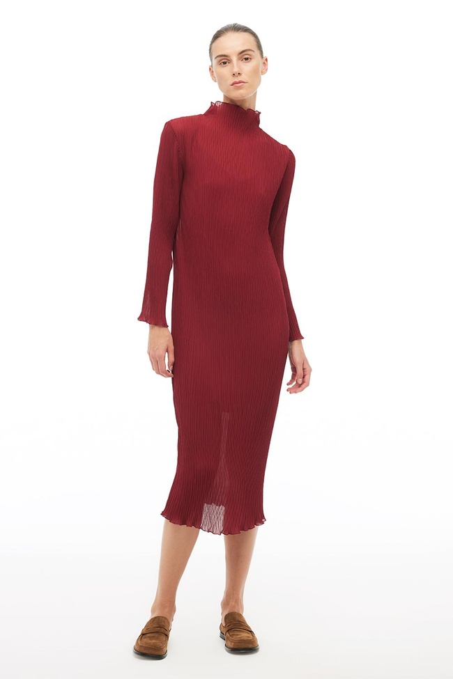  Bordo Balıkçı Yaka Midi Elbise