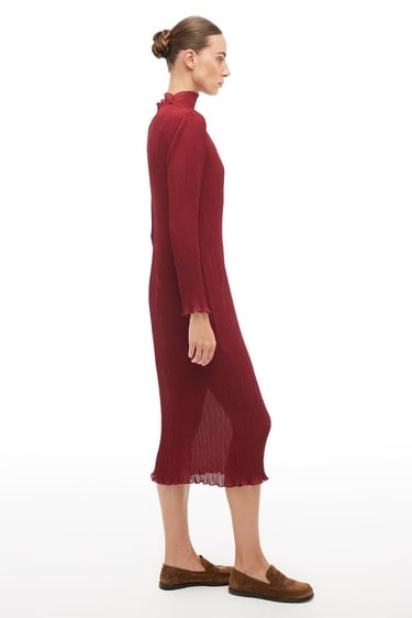  Bordo Balıkçı Yaka Midi Elbise
