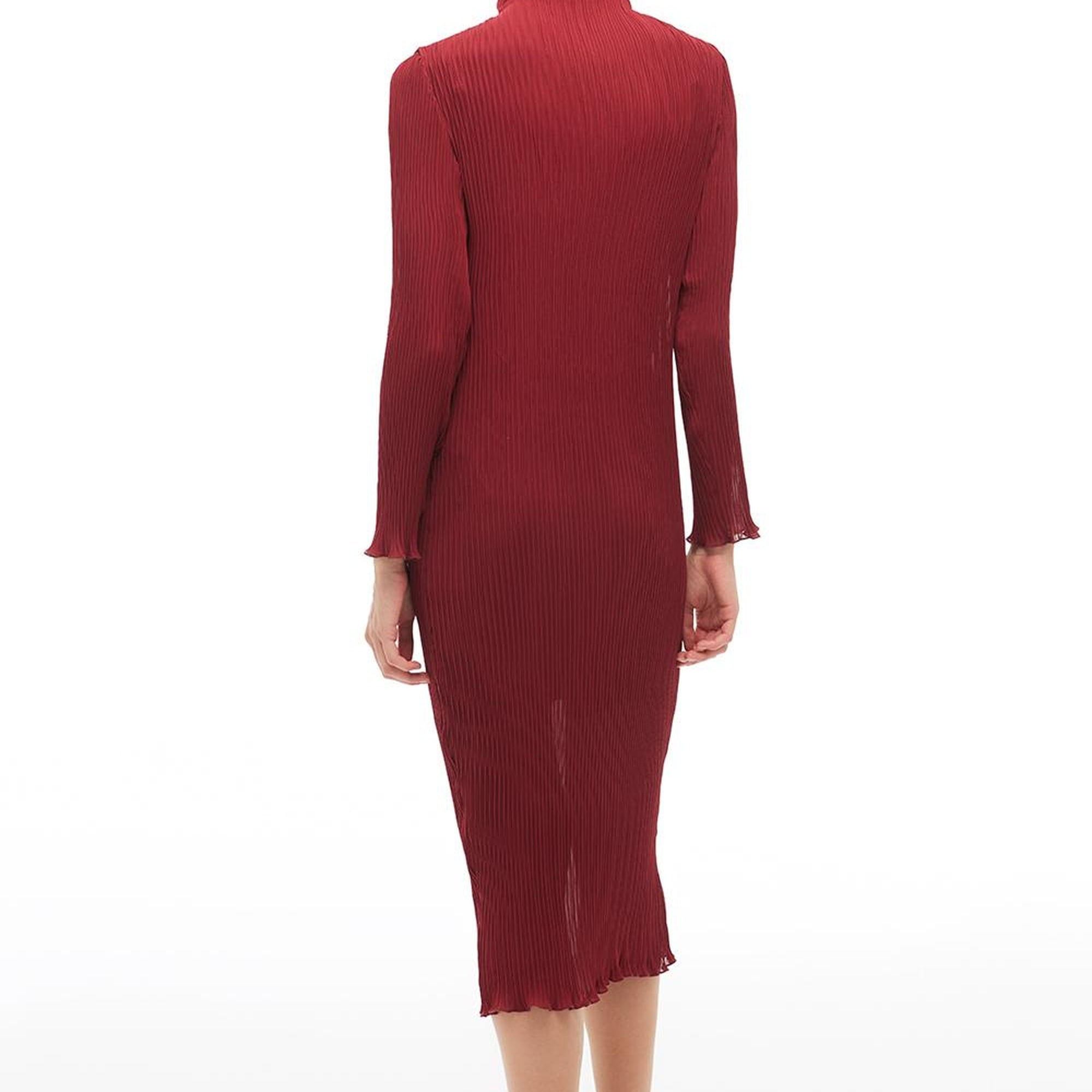 Bordo Balıkçı Yaka Midi Elbise