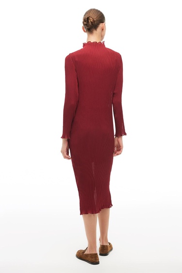  Bordo Balıkçı Yaka Midi Elbise