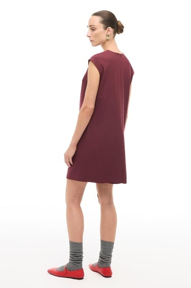  Bordo Çizgili Slim Fit Midi Elbise