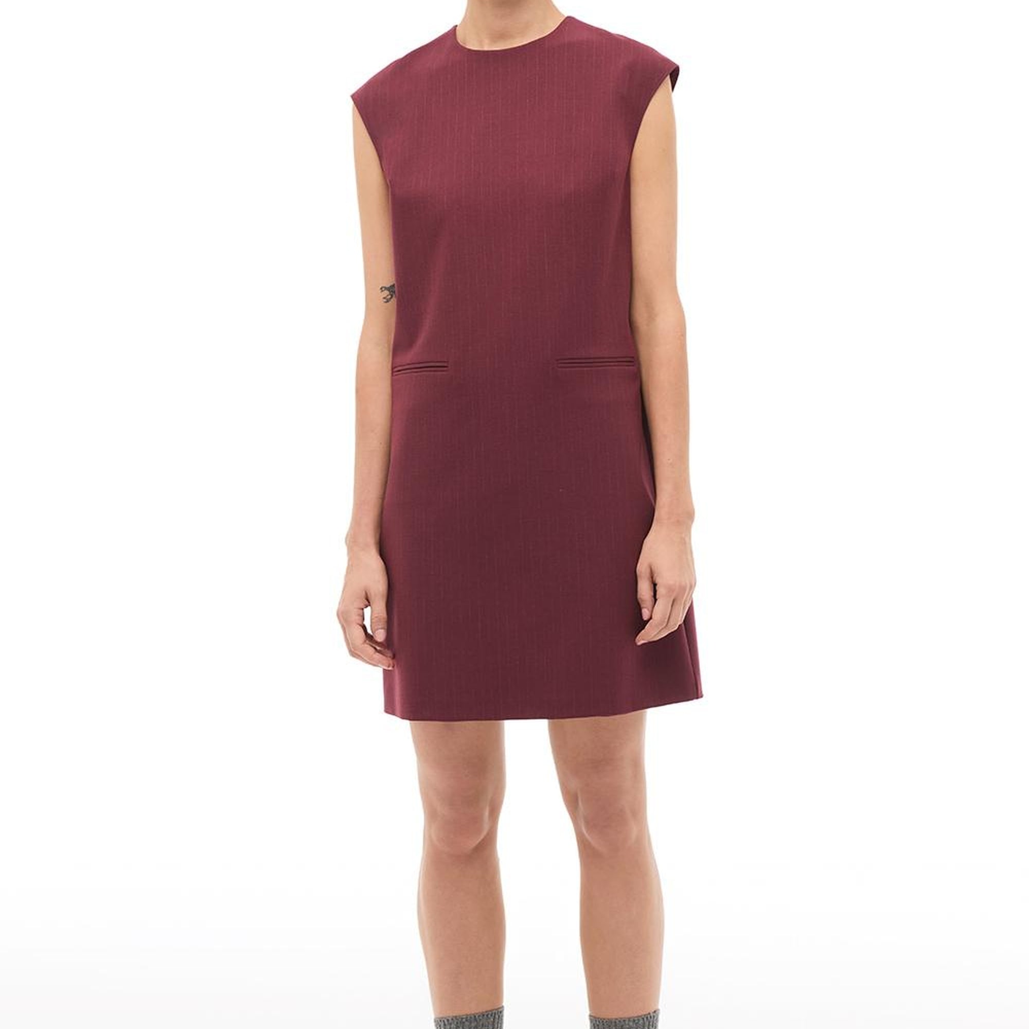 Bordo Çizgili Slim Fit Midi Elbise