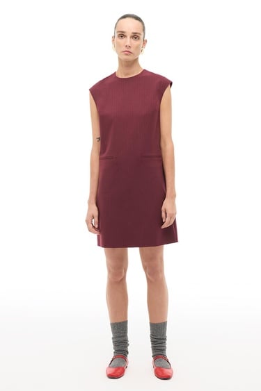  Bordo Çizgili Slim Fit Midi Elbise