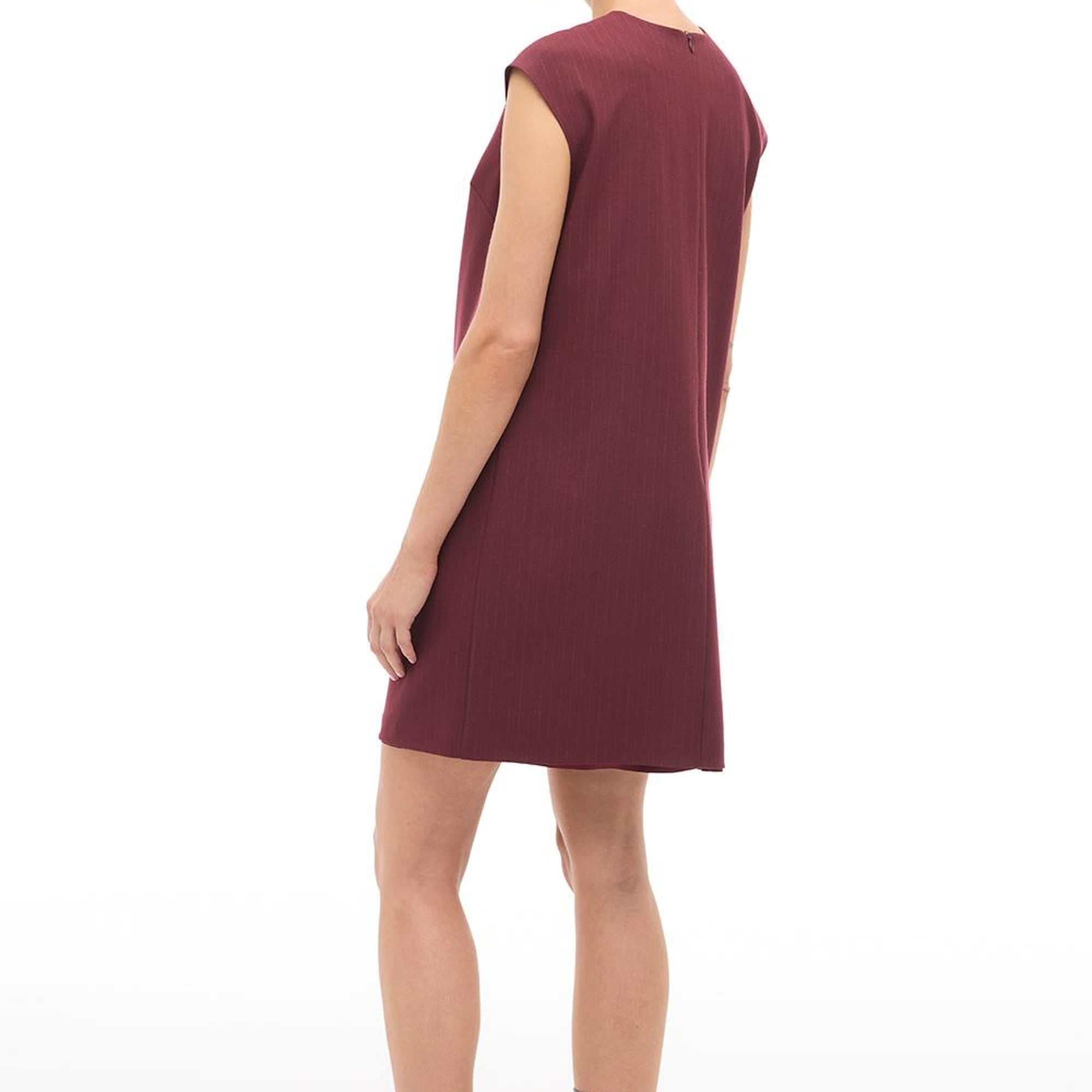 Bordo Çizgili Slim Fit Midi Elbise