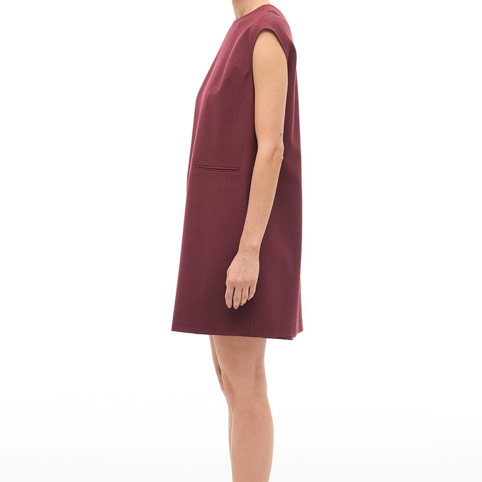 Bordo Çizgili Slim Fit Midi Elbise