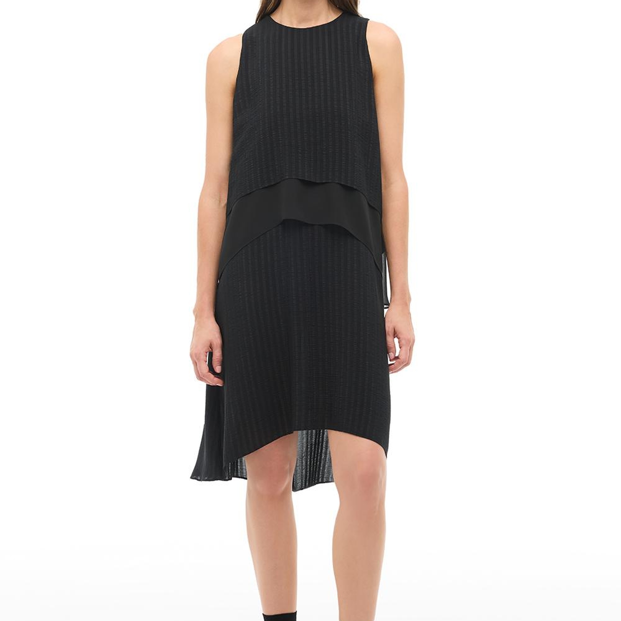 Siyah Bisiklet Yaka Diz Üstü Elbise