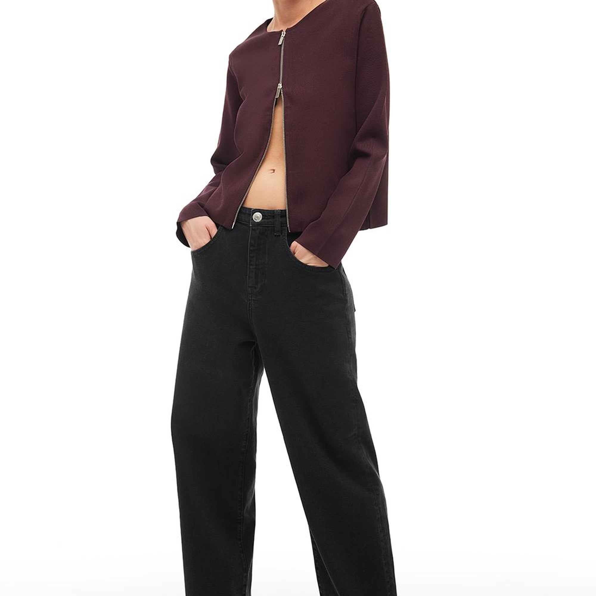 Bordo Bisiklet Yaka Triko Ceket