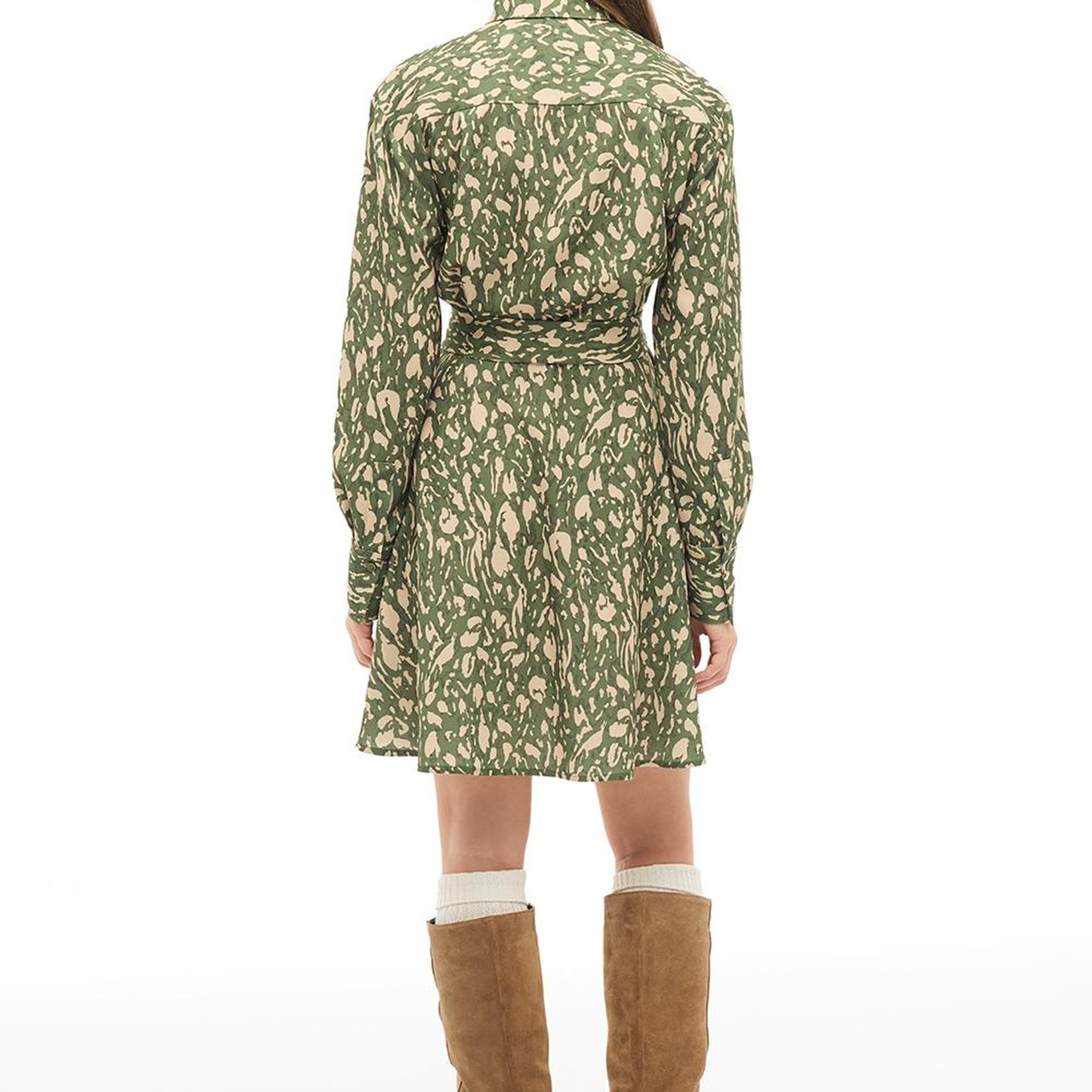 Çok Renkli Gömlek Yaka Leopar Kısa Elbise