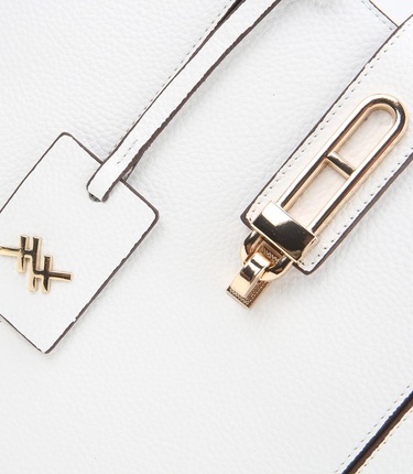  Kadın Deri Beyaz Kilit Detaylı Tote Çanta