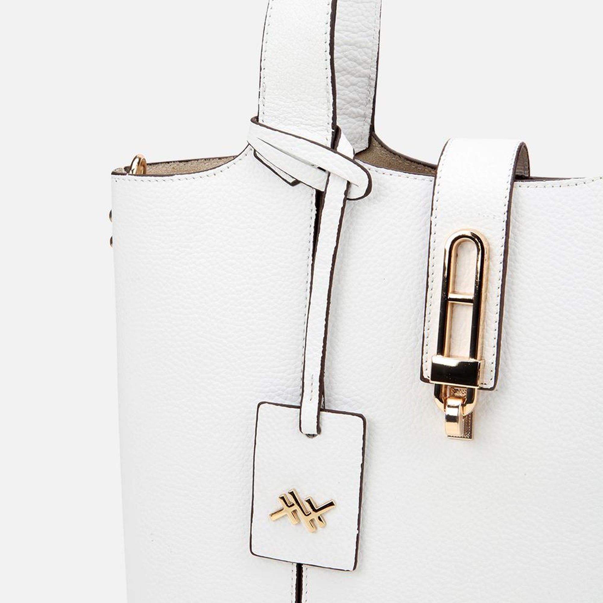 Kadın Deri Beyaz Kilit Detaylı Tote Çanta