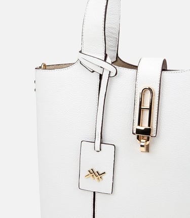  Kadın Deri Beyaz Kilit Detaylı Tote Çanta