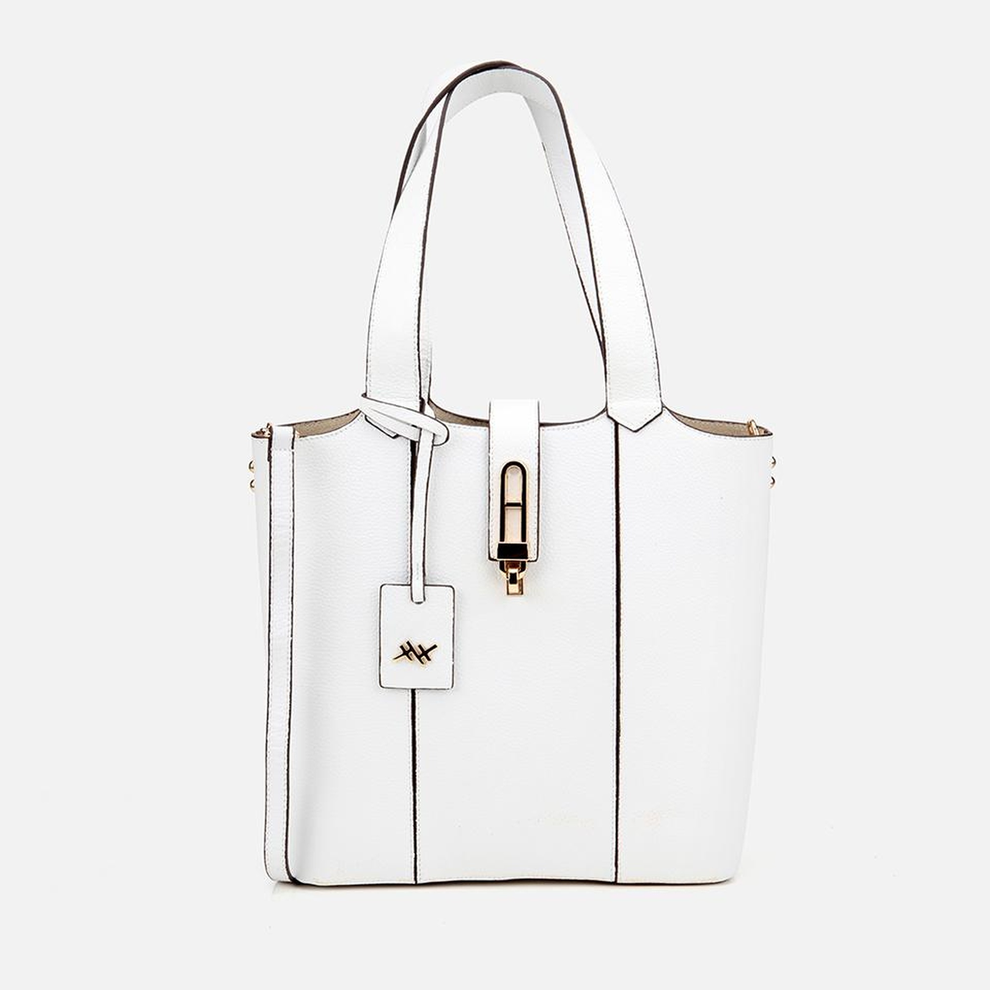 Kadın Deri Beyaz Kilit Detaylı Tote Çanta