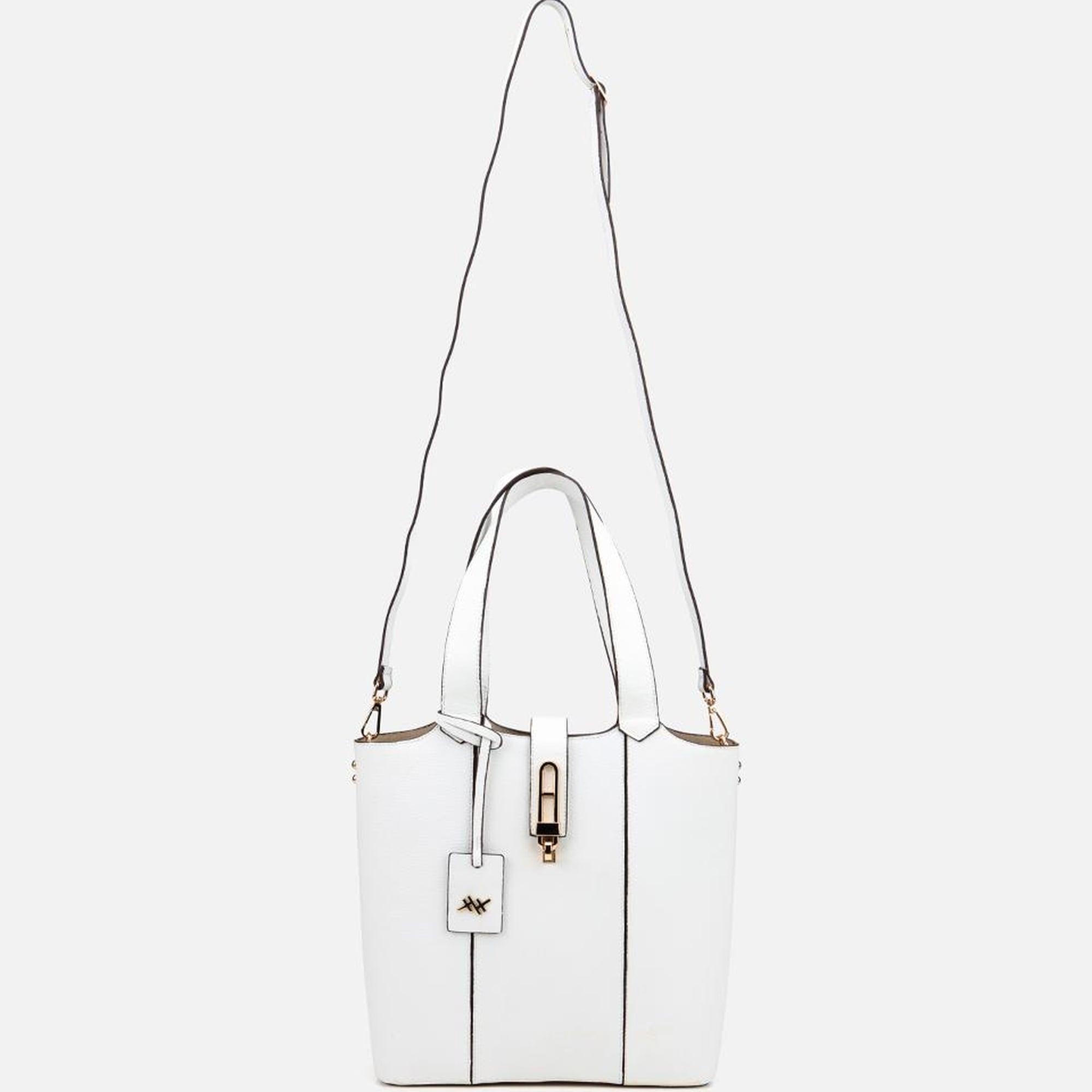Kadın Deri Beyaz Kilit Detaylı Tote Çanta