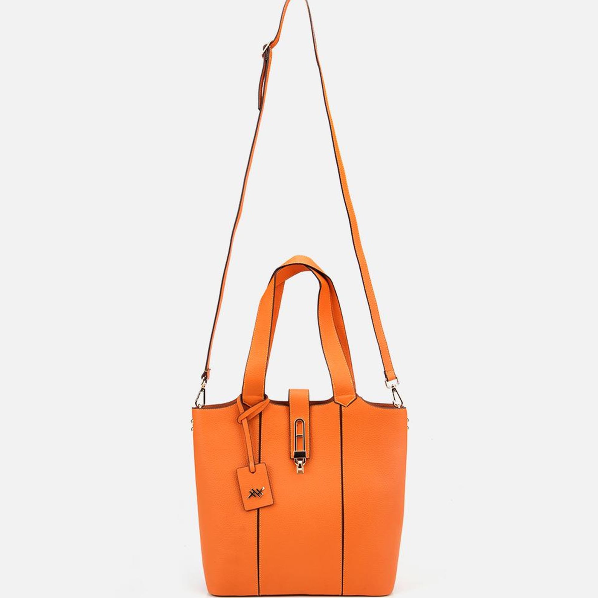 Kadın Deri Turuncu Kilit Detaylı Tote Çanta