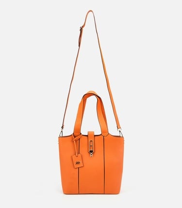  Kadın Deri Turuncu Kilit Detaylı Tote Çanta