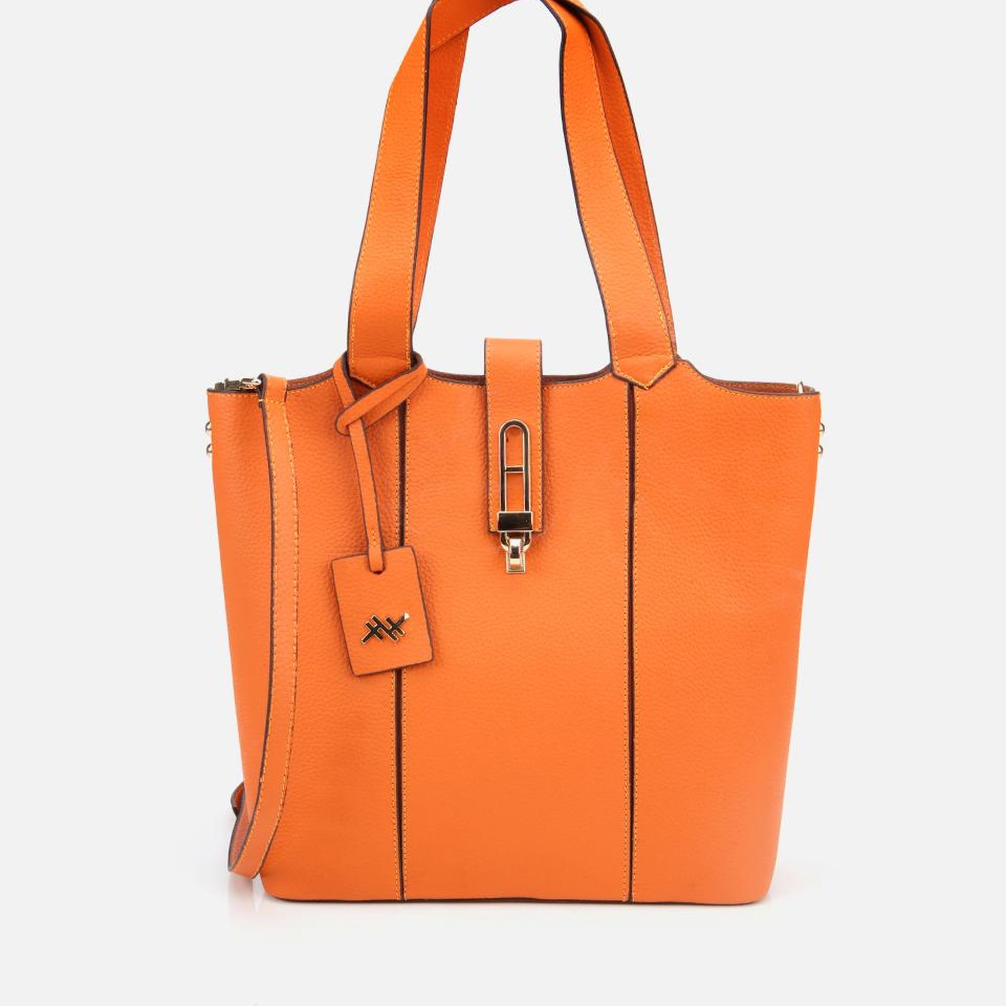 Kadın Deri Turuncu Kilit Detaylı Tote Çanta