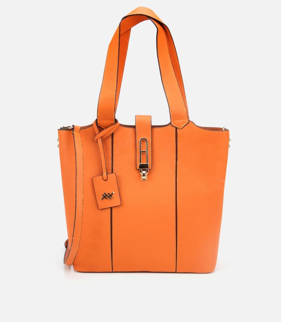  Kadın Deri Turuncu Kilit Detaylı Tote Çanta