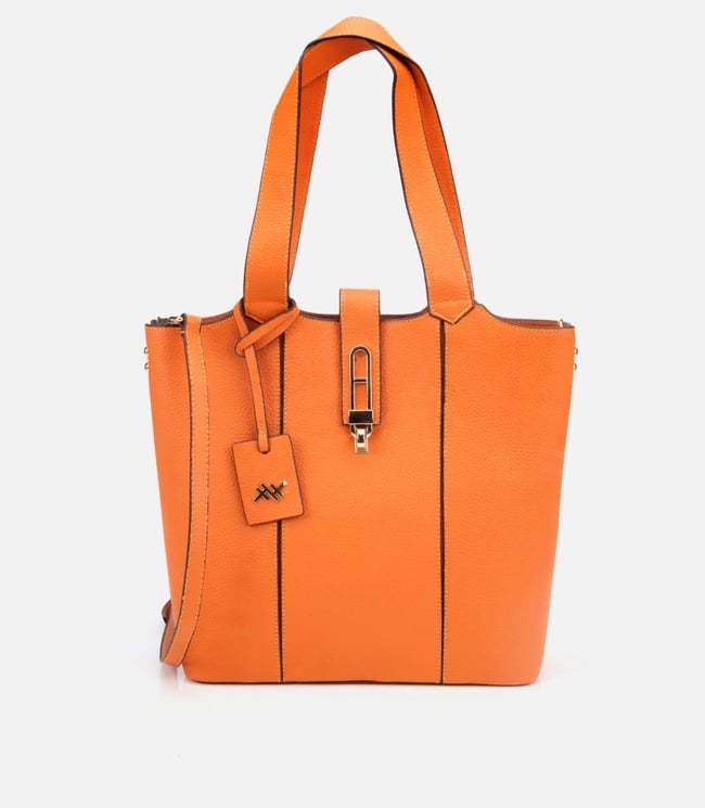  Kadın Deri Turuncu Kilit Detaylı Tote Çanta