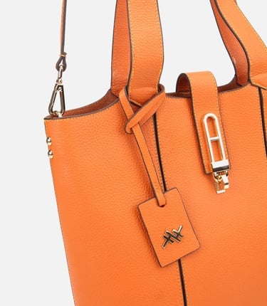  Kadın Deri Turuncu Kilit Detaylı Tote Çanta