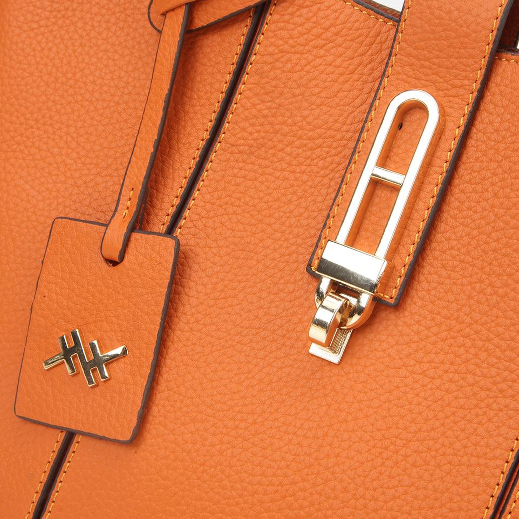 Kadın Deri Turuncu Kilit Detaylı Tote Çanta