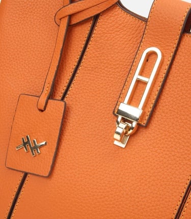  Kadın Deri Turuncu Kilit Detaylı Tote Çanta
