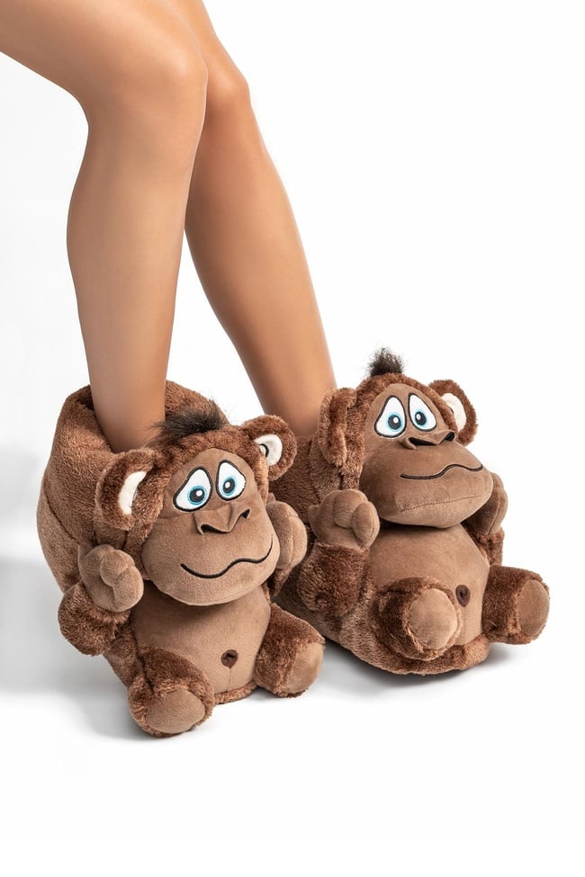  Monkey Unisex Hayvanlı Panduf Kahverengi 36/43