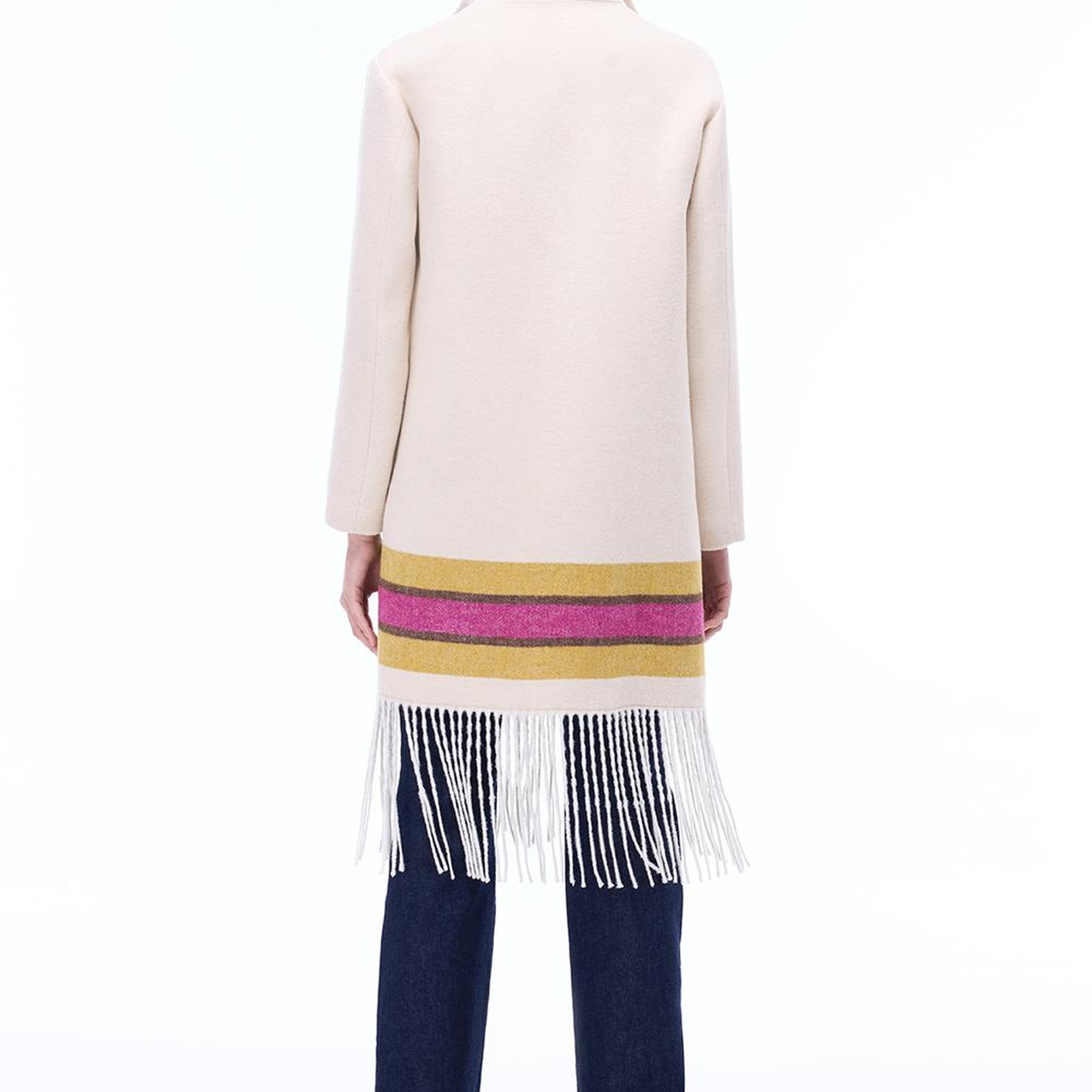 Pleasant Rahat Kalıp Diz Boy Ceket Yaka Bej Renk Kadın Kaban