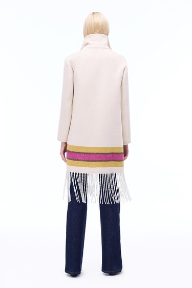  Pleasant Rahat Kalıp Diz Boy Ceket Yaka Bej Renk Kadın Kaban