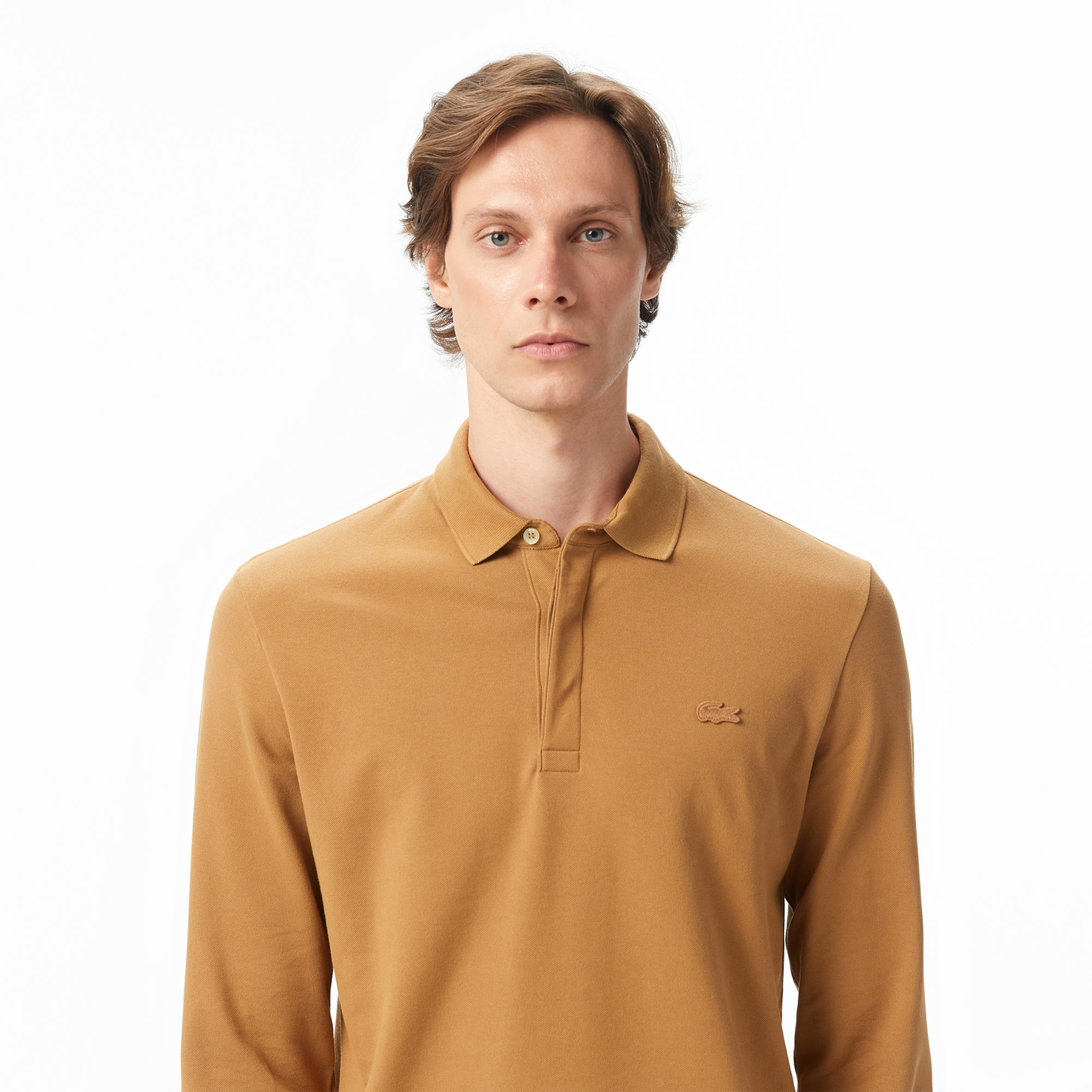 Erkek Regular Fit Uzun Kollu Açık Kahverengi Paris Polo