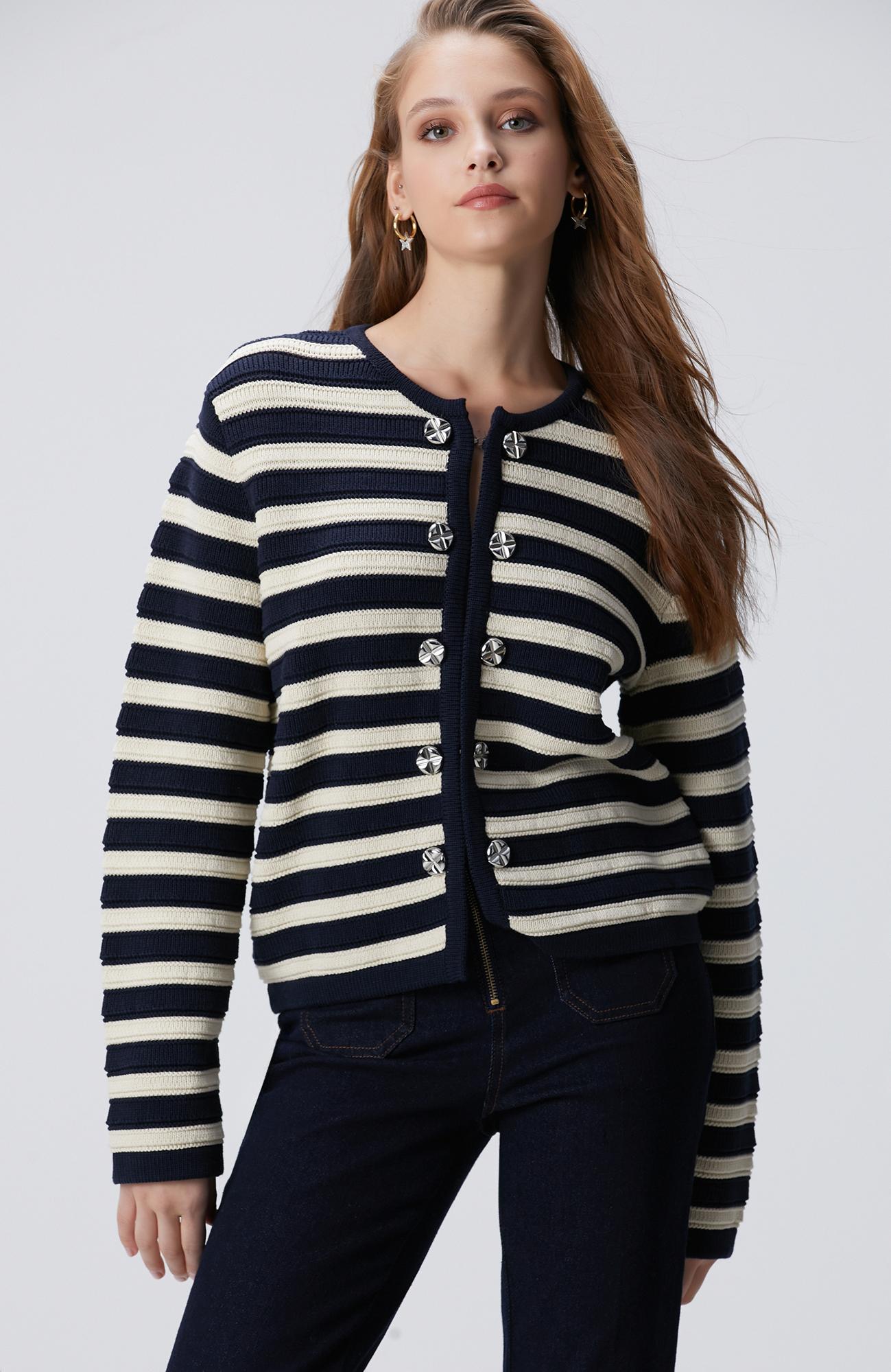  Network Kadın Lacivert Kırık Beyaz Triko Ceket
